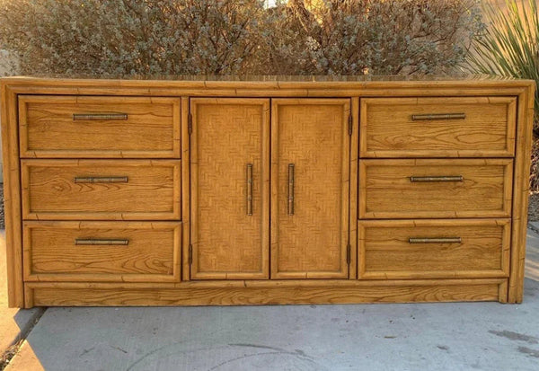 Vintage Faux Bamboo Lea Furniture Credenza Available for Custom Lacquer