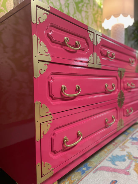 Vintage Bernhardt Chinoiserie Dresser Lacquered & Ready to Ship!