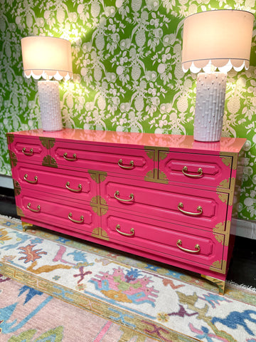Vintage Bernhardt Chinoiserie Dresser Lacquered & Ready to Ship!