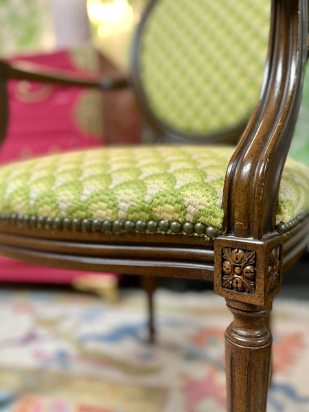 Vintage Louis XVI Style Hand- Stitched French Arm Chair Ready to Ship