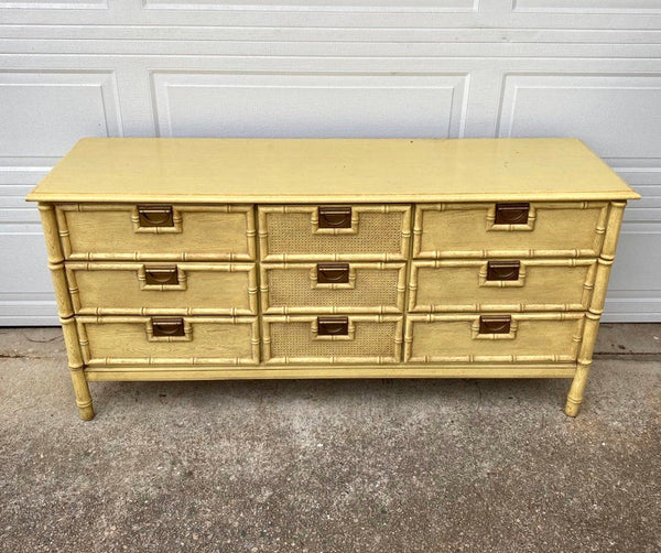 Vintage Stanley Style Faux Bamboo Nine Drawer Triple Dresser Available for Custom Lacquer