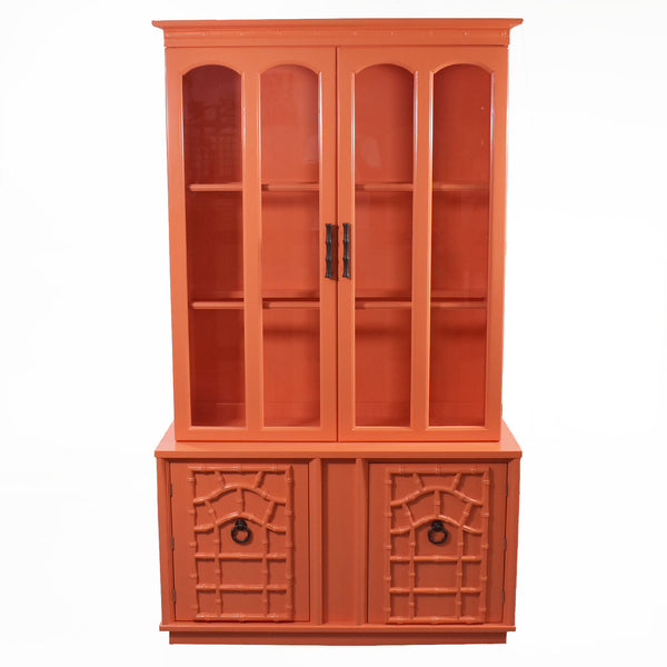 Vintage Faux Bamboo Fretwork China Cabinet