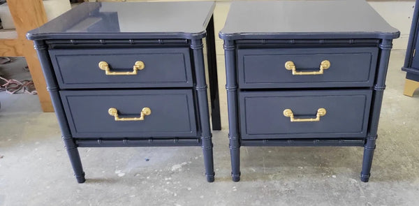 Vintage Classic Faux Bamboo Nightstand Pair with Straight Hardware Available for Custom Lacquer!