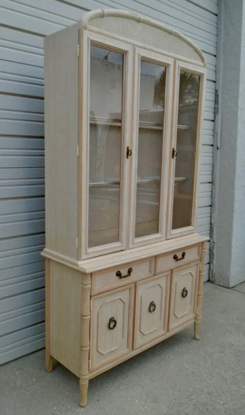 Vintage Broyhill Furniture Faux Bamboo Two Piece Arched Top China Cabinet Available for Custom Lacquer!