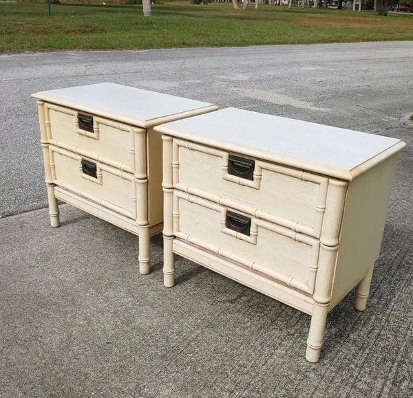 Vintage Stanley Style Faux Bamboo Two Drawer Nightstand Pair Available for Custom Lacquer