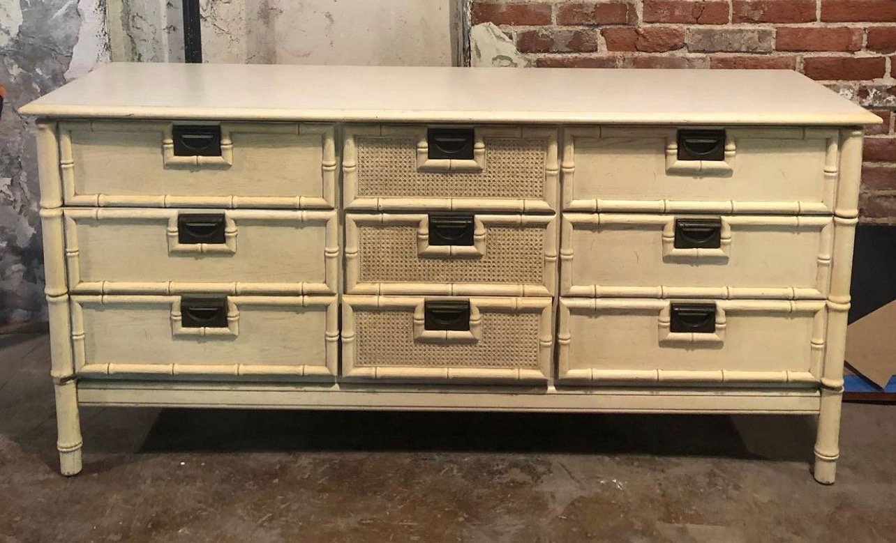 Nine Drawer Faux Bamboo Stanley Style Dresser Available for Customization