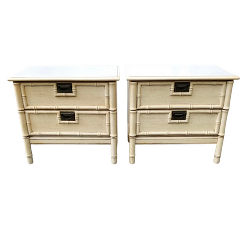Vintage Stanley Style Faux Bamboo Campaign Nightstand Pair Available for Lacquer