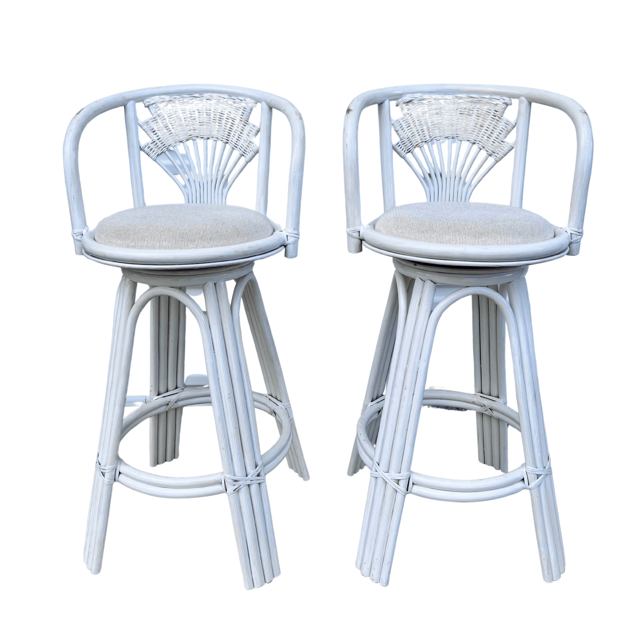 Vintage Pair of Rattan Swivel Barstools Available for Lacquer - Hibiscus House