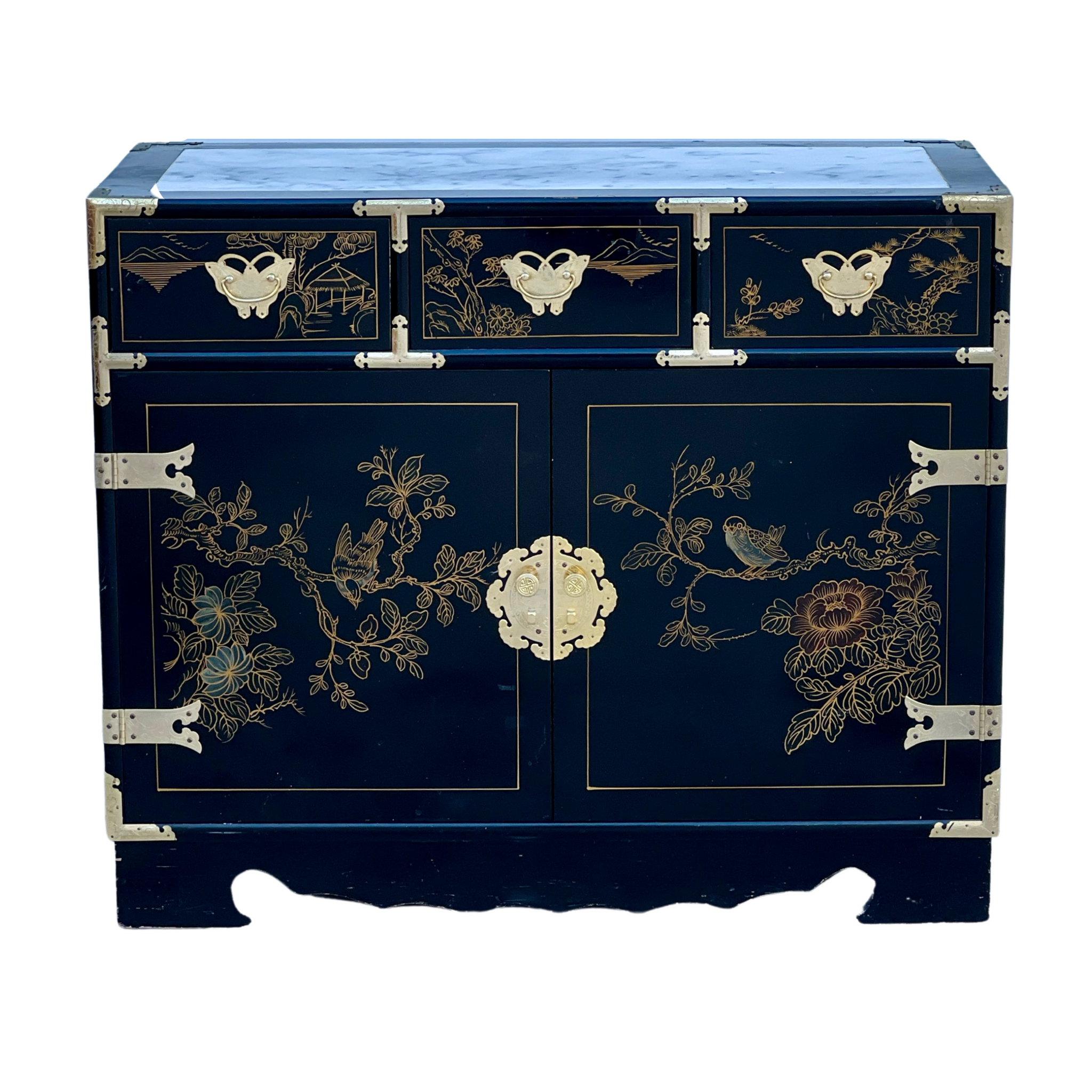 Stunning Vintage Chinoiserie Style Marble Top Server Available for Custom Lacquer