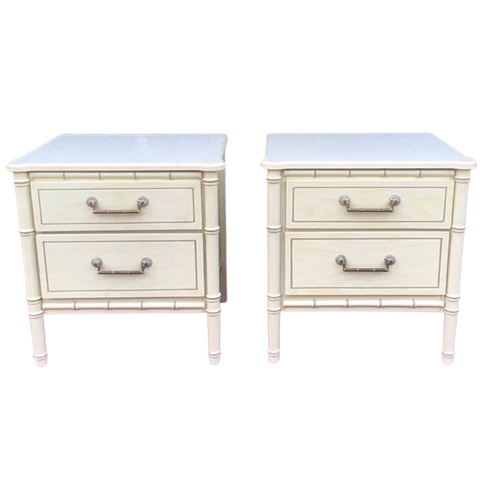 Classic Vintage Faux Bamboo Nightstand Pair Available for Lacquer