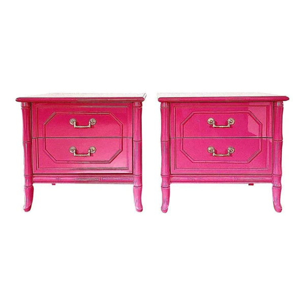 Vintage Pair of Broyhill Furniture Faux Bamboo Nightstands Available for Custom Lacquer!
