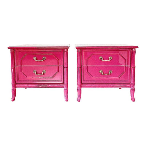 Pair of Vintage Broyhill Faux Bamboo Nightstands Available for Custom Lacquer