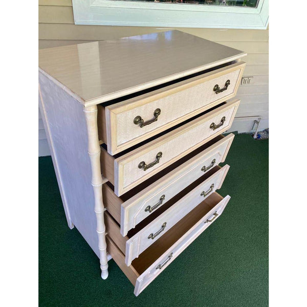 Vintage Broyhill Faux Bamboo Five Drawer Tallboy Chest Available for Custom Lacquer