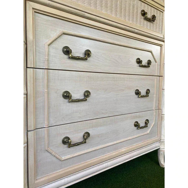Vintage Broyhill Faux Bamboo Five Drawer Tallboy Chest Available for Custom Lacquer!
