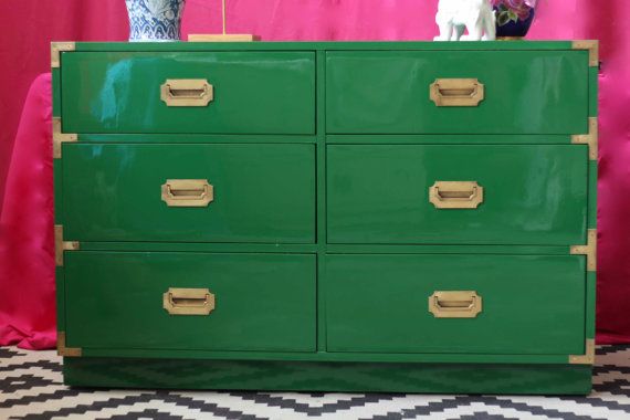 Vintage Campaign Style Wicker Front Six Drawer Dresser Available for Lacquer