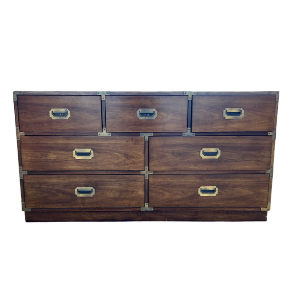 Vintage Bernhardt Furniture Campaign Style Seven Drawer Dresser Available for Custom Lacquer!