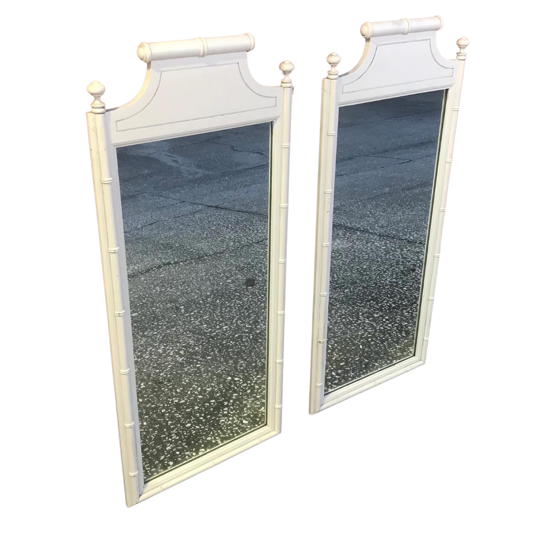 Vintage Henry Link Bali Hai Faux Bamboo Narrow Mirror Pair Available for Custom Lacquer!