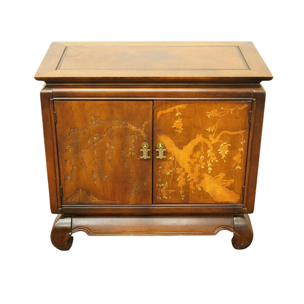 Vintage Asian Chinoiserie Cabinet Front Nightstand Pair Available for Custom Lacquer