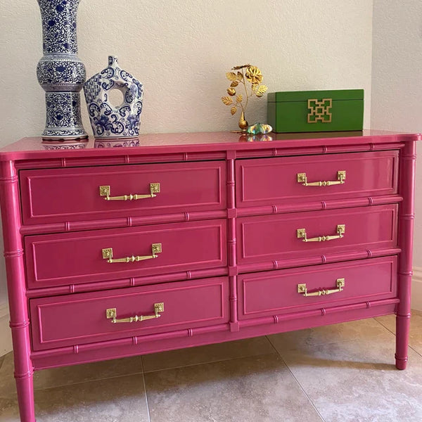 Vintage Classic Faux Bamboo Six Drawer Dresser Available for Custom Lacquer