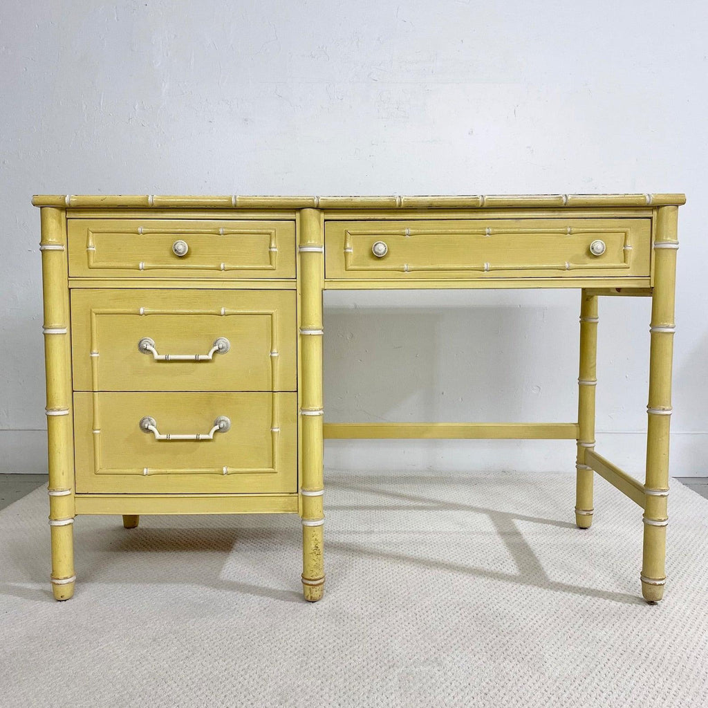 Hollywood Regency Faux Bamboo Green and White Desk by Thomasville
