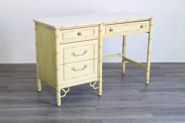 Vintage Thomasville Furniture Faux Bamboo Writing Desk with Fretwork Available for Custom Lacquer