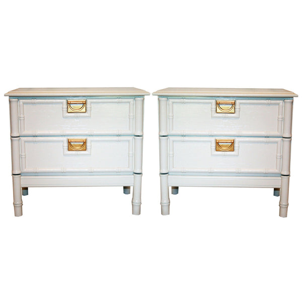 Pair of Faux Bamboo Stanley Style Campaign Nightstand Available for Custom Lacquer