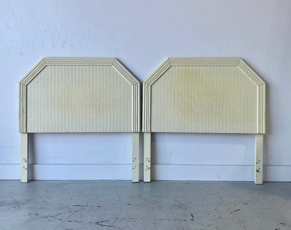Pair of Vintage Broyhill Furniture Faux Bamboo Hexagon Shape Twin Headboards Available for Lacquer