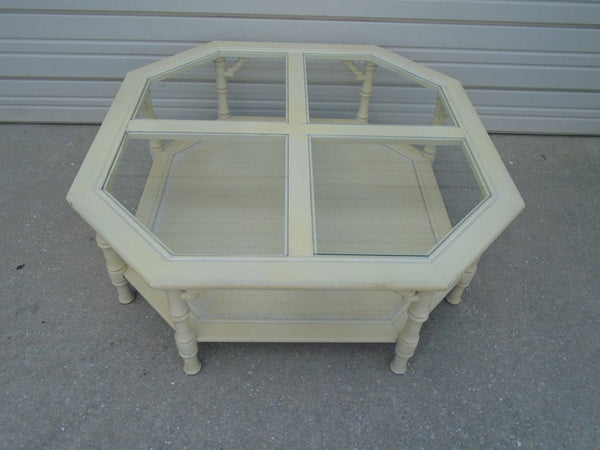 Mersman Faux Bamboo Octagonal Beveled Glass Coffee Table Available for Lacquer - Hibiscus House