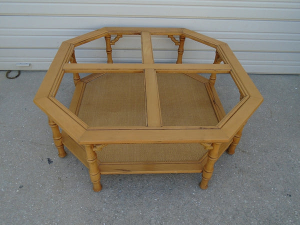 Vintage Mersman Furniture Faux Bamboo Octagonal Beveled Glass Coffee Table Available for Lacquer