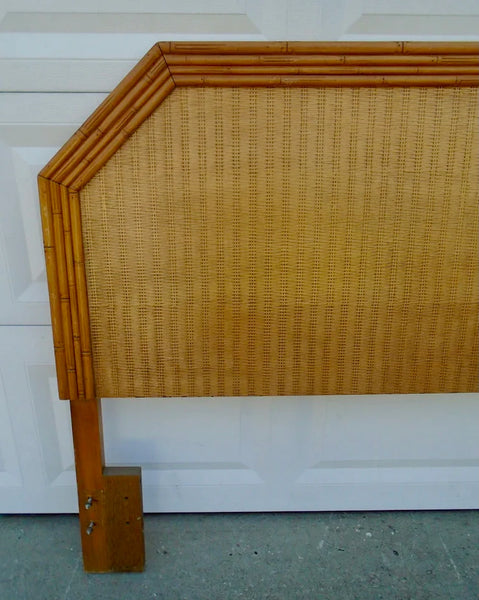 Vintage Broyhill Furniture Faux Bamboo and Cane Queen Headboard