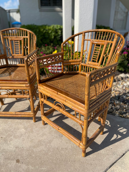 1970s Thomasville Hollywood Regency Brighton Pavilion Style Bamboo Chairs - Hibiscus House