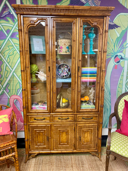 Vintage Stanley Furniture Faux Bamboo China Cabinet Available and Ready to Ship