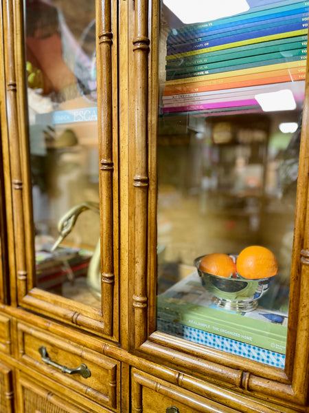 Vintage Stanley Furniture Faux Bamboo China Cabinet Available and Ready to Ship - Hibiscus House