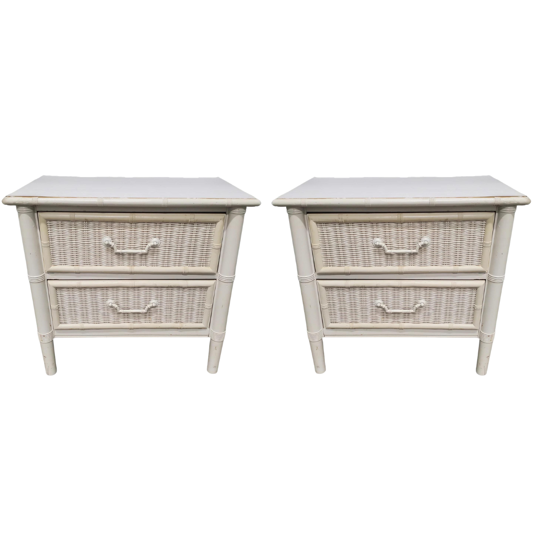 Dixie Furniture Faux Bamboo and Wicker Front Nightstand Pair Available for Custom Lacquer!