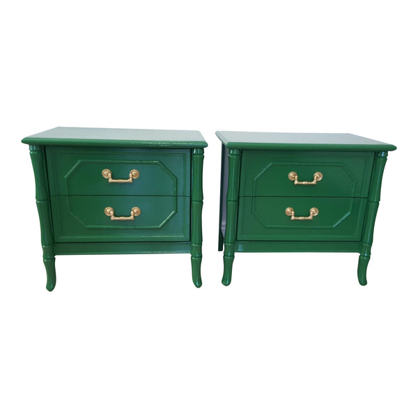 Vintage Broyhill Hollywood Regency Faux Bamboo Night Stands - a Pair - Hibiscus House