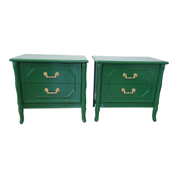 Vintage Broyhill Furniture Faux Bamboo Nightstand Pair Available for Custom Lacquer