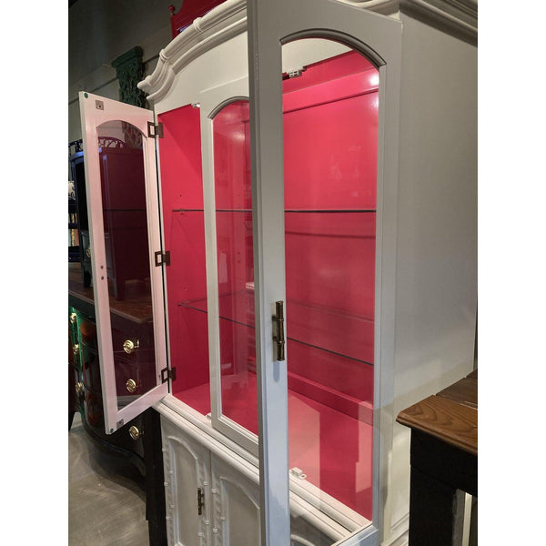 Vintage Faux Bamboo Lighted China Cabinet Available for Custom Lacquer - Hibiscus House