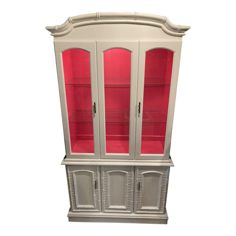 Vintage Faux Bamboo Lighted China Cabinet Available for Custom Lacquer - Hibiscus House
