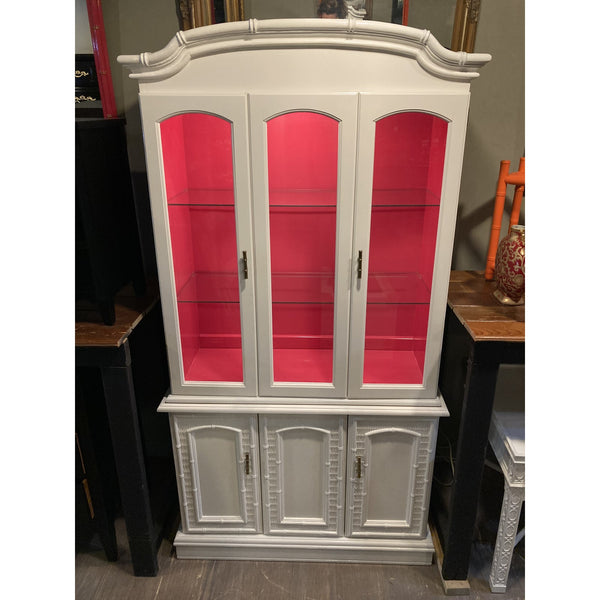 Vintage Faux Bamboo Lighted China Cabinet Available for Custom Lacquer