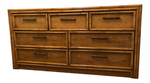 Vintage Lea Furniture Faux Bamboo Seven Drawer Dresser Available for Custom Lacquer
