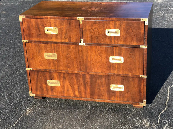 Vintage Henredon Walnut Campaign Style Four Drawer Dresser Available for Custom Lacquer!