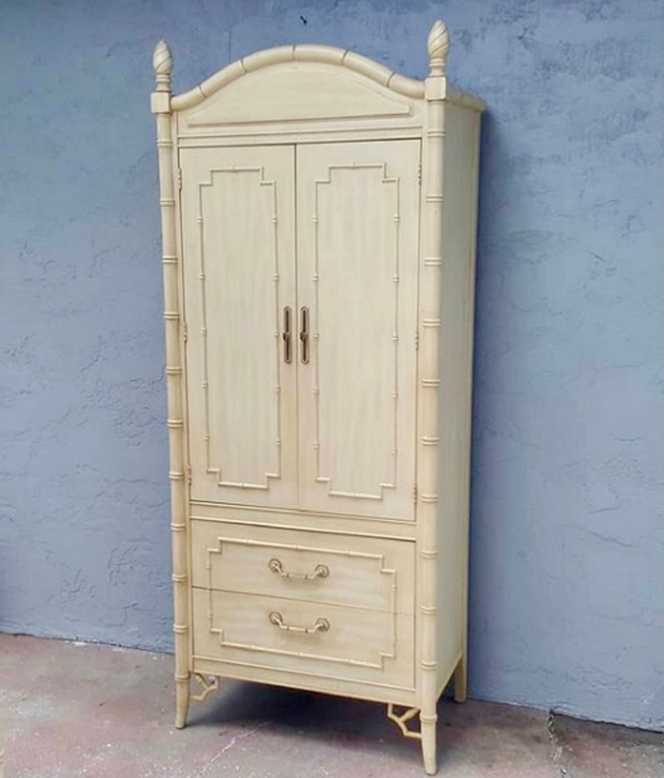 1970's Thomasville Allegro Faux Bamboo Armoire Available for Custom Lacquer