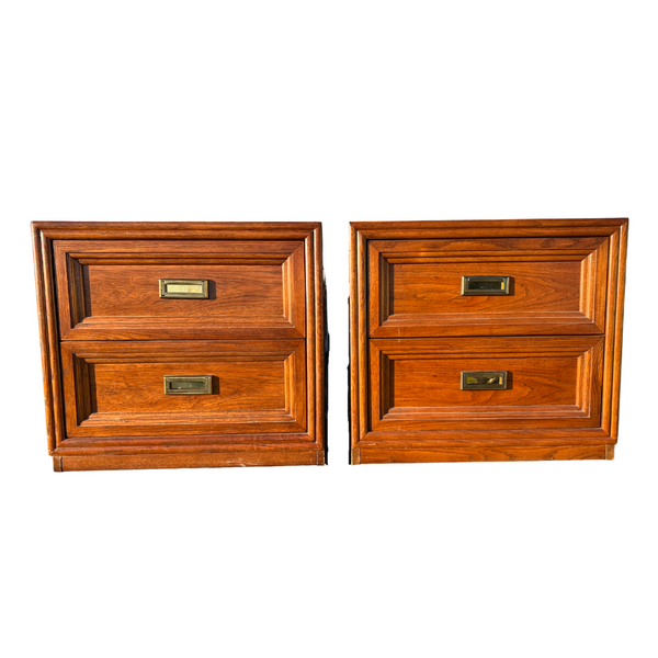 Vintage Thomasville Furniture Two Drawer Campaign Style Nightstand Pair Available for Custom Lacquer!