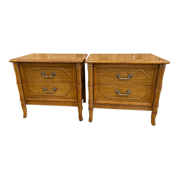 Vintage Broyhill Hollywood Regency Faux Bamboo Night Stands - a Pair - Hibiscus House