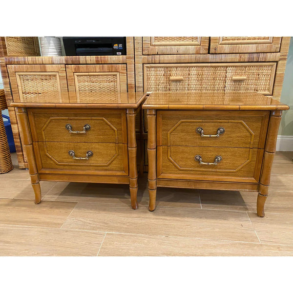 Pair of Vintage Broyhill Furniture Faux Bamboo Nightstands Available for Custom Lacquer!