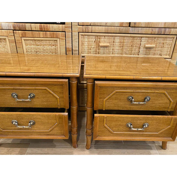 Vintage Pair of Broyhill Furniture Faux Bamboo Nightstands Available for Custom Lacquer!
