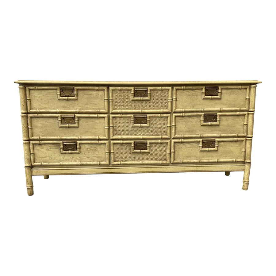 Vintage Stanley Style Faux Bamboo Nine Drawer Triple Dresser Available for Custom Lacquer