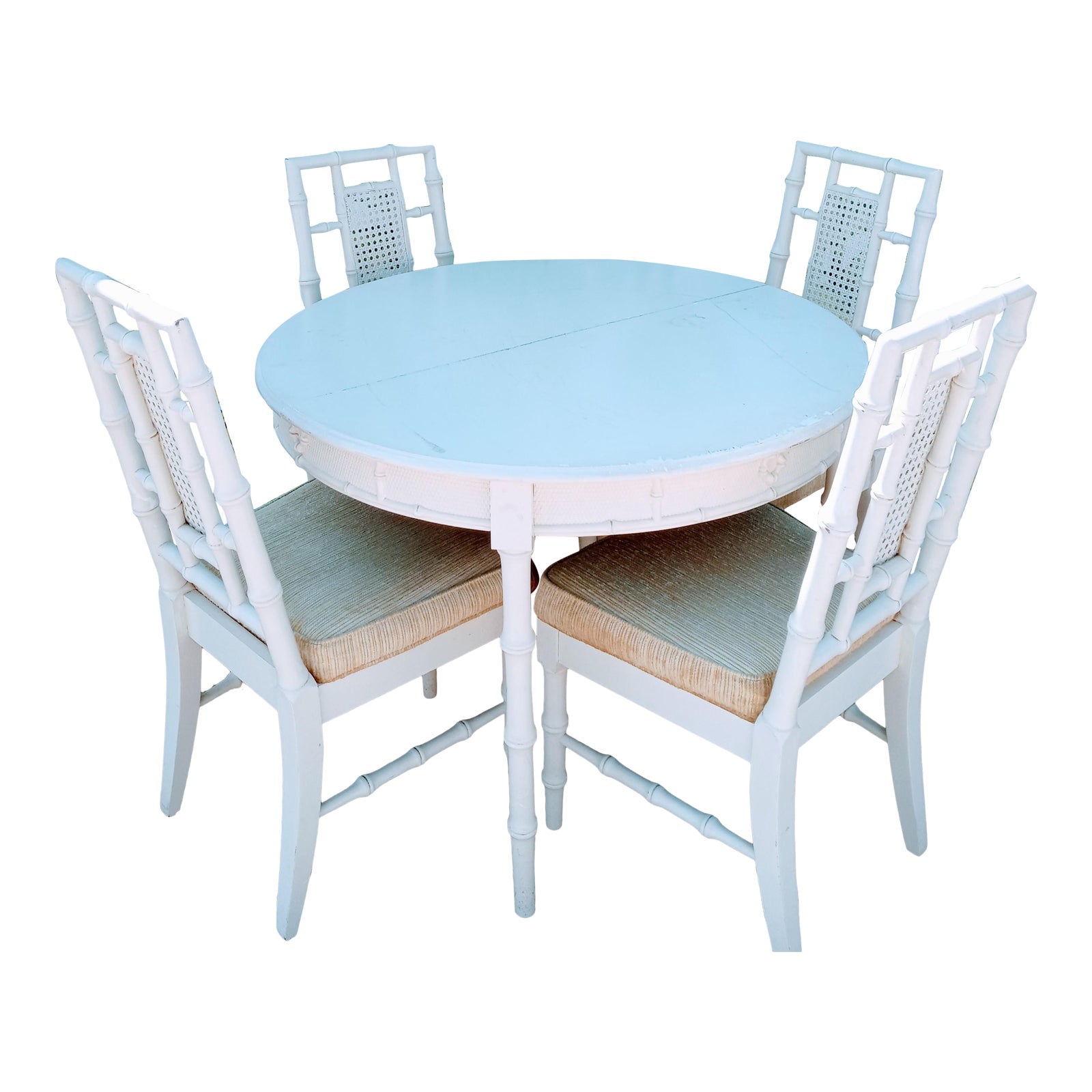 Vintage Omega Chippendale Faux Bamboo 4 Chairs and Round Table Dining Room Set - Hibiscus House