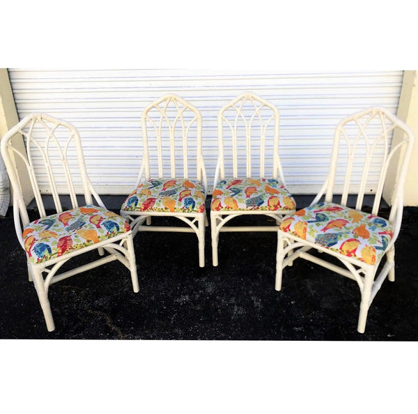 Six Vintage Henry Link Cathedral Chippendale Rattan Dining Chairs